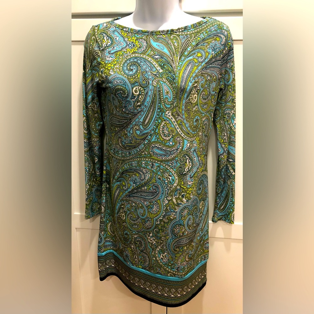 MICHAEL KORS Women's Green/Turquoise/White Paisley Long Sleeve Dress - Size S/P